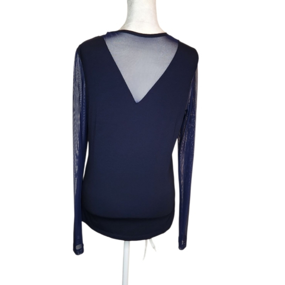 Anatomie Kim Mesh Sleeve Top in Pima Modal Blend Navy Size Small - Picture 3 of 8